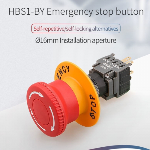 16mm HBS1-BY rouge champignon couvercle d'arrêt d'urgence bouton interrupteur